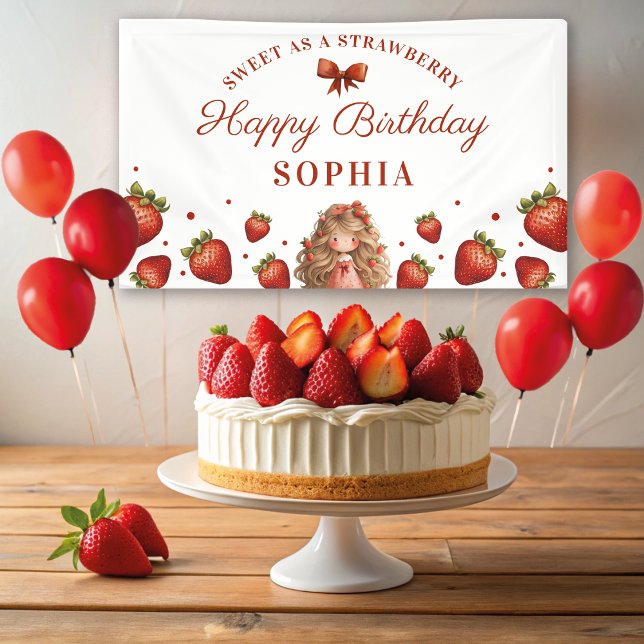 Sweet As Strawberry Girl Happy Birthday Party Banner (Creator Uploaded)