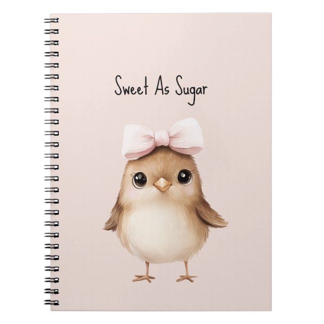 Sweet As Sugar Bird Pink Bow Notebook (Front)