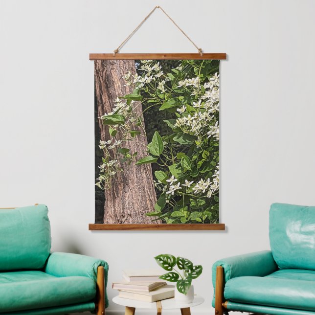 Sweet Autumn Clematis Floral Hanging Tapestry (Living Room)