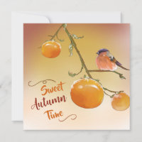Sweet Autumn Cute Orange Persimmon Fruits & Bird
