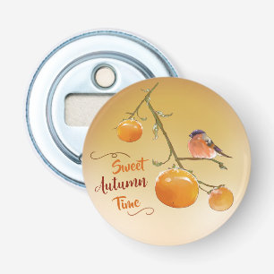 Sweet Autumn Orange Persimmon Fruits & Bird  Bottle Opener