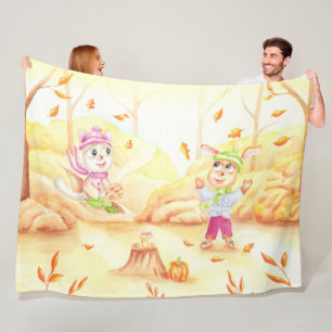 Sweet autumn walk in the forest fleece blanket