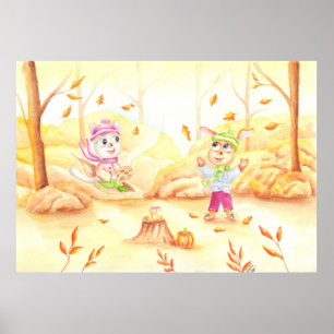 Sweet autumn walk in the forest poster