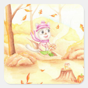 Sweet autumn walk in the forest square sticker