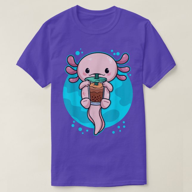 Sweet Axolotl drinks bubble tea with straw Boba te T-Shirt (Design Front)