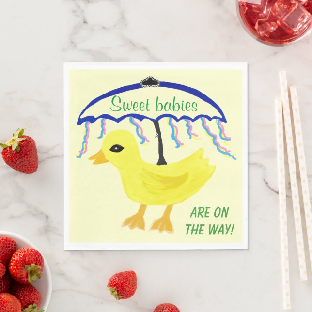Sweet Babies Yellow Ducky Baby Shower Umbrella Napkin (Insitu)