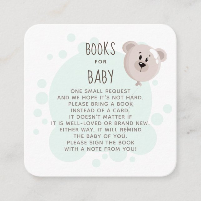 Sweet Baby and Bear Balloon Books For Baby Square Business Card (Front)