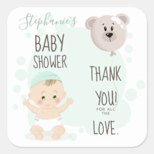 Sweet Baby and Bear Balloon Square Sticker