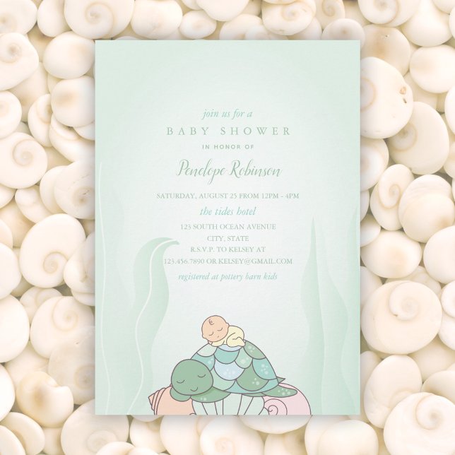 Sweet  Baby And Sea Turtle Baby Shower Invitation (Creator Uploaded)