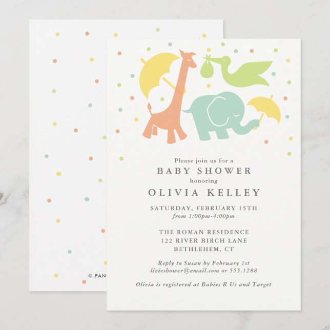 Sweet Baby Animal Baby Shower,  Neutral Invitation (Front/Back)