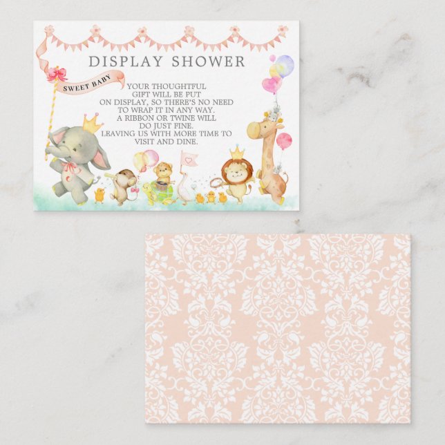 Sweet Baby Animals Parade Baby Shower Gift Display Enclosure Card (Front/Back)