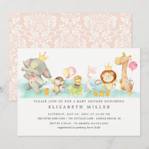 Sweet Baby Animals Parade Baby Shower Invitation