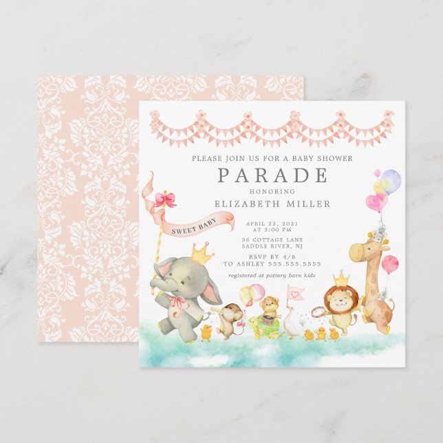 Sweet Baby Animals Parade Baby Shower Invitation (Front/Back)