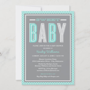 Sweet Baby Aqua Blue Bold Type Baby Shower Invitation