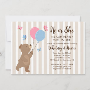 Sweet Baby Bear balloons Gender Reveal Invitation