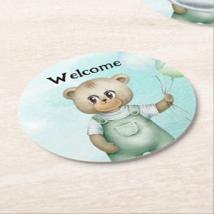 sweet baby bear round paper coaster