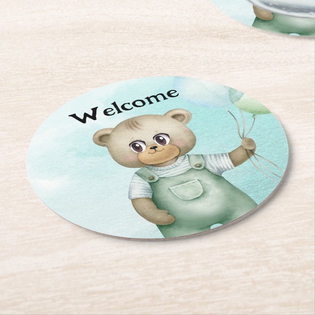 sweet baby bear round paper coaster (Angled)