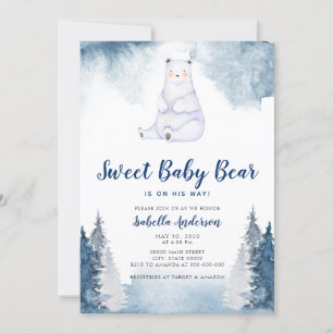  Sweet Baby Bear Winter Snow Blue Boy Baby Shower Invitation