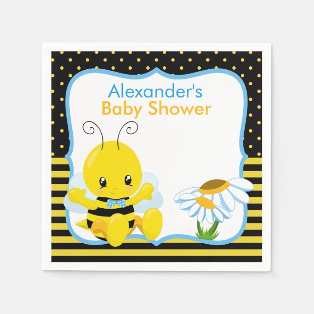 Sweet Baby Bee Boy Baby Shower Paper Napkins (Front)