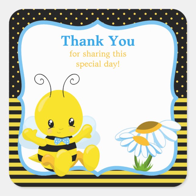 Sweet Baby Bee Boy Thank You Sticker (Front)
