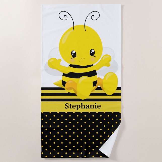 Sweet Baby Bee Custom Name Beach Towel (Front)