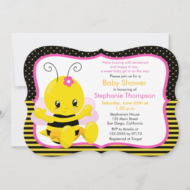 Sweet Baby Bee Girl Baby Shower Invitation (Front)