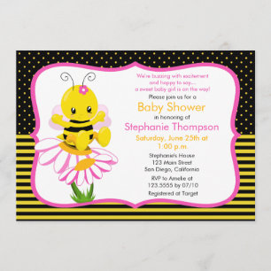 Sweet Baby Bee Girl Baby Shower Invitation