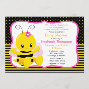 Sweet Baby Bee Girl Baby Shower Invitation