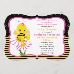 Sweet Baby Bee Girl Baby Shower Invitation