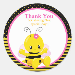 Sweet Baby Bee Girl Thank You Sticker