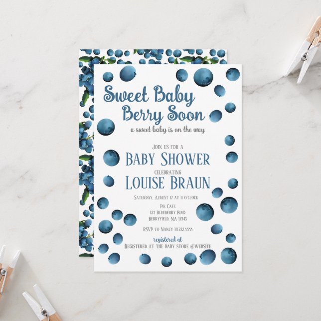 Sweet Baby Berry Soon Baby Shower Invitation (Front/Back In Situ)