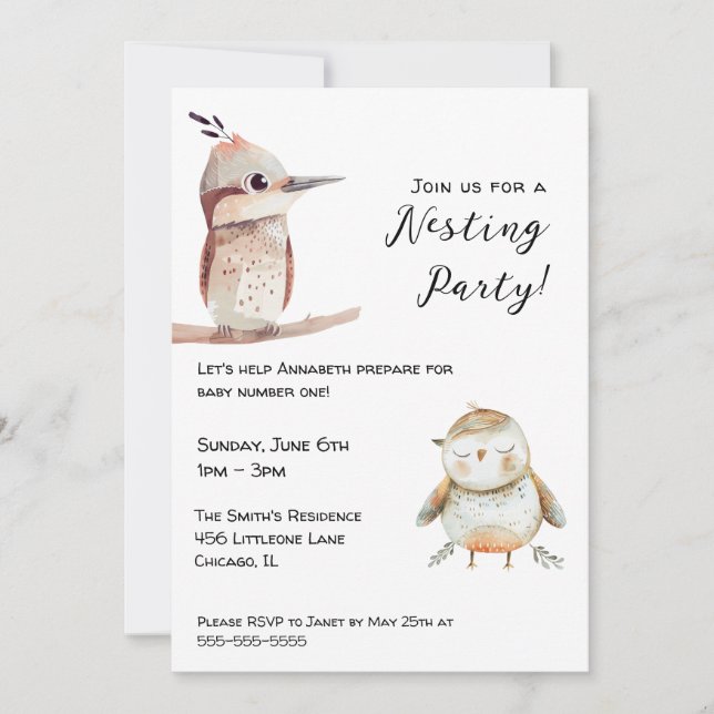 Sweet Baby Bird Gender Neutral Nesting Party Invitation (Front)