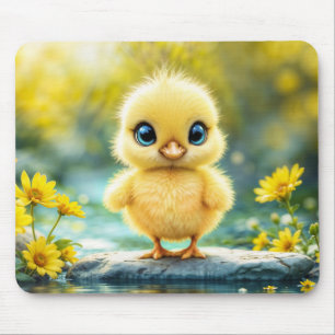 Sweet baby bird spring meadow yellow flowers mouse mat