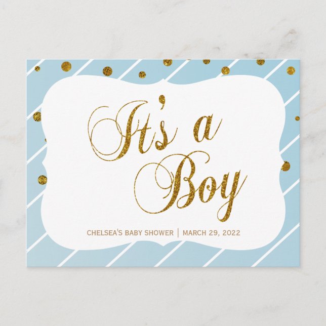 Sweet Baby Blue and Gold Confetti - RSVP 2 Postcard (Front)