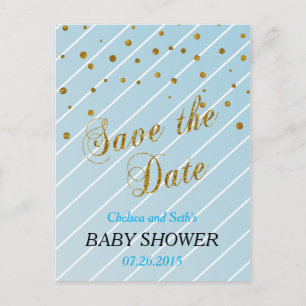 Sweet Baby Blue and Gold Confetti - Save the Date Announcement Postcard
