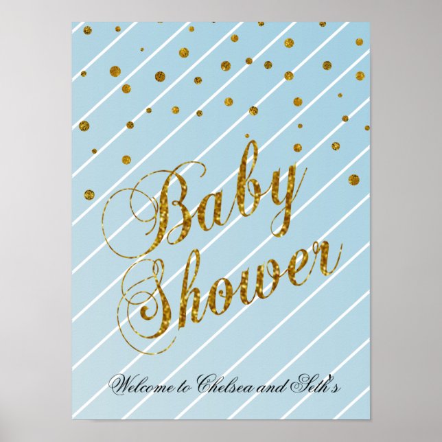 Sweet Baby Blue and Gold Confetti - Welcome Poster (Front)