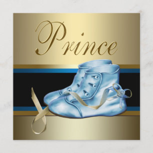 Sweet Baby Blue and Gold Prince Baby Shower Invitation