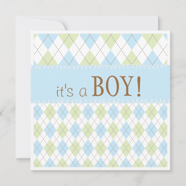 Sweet Baby Blue Argyle It's a Boy Baby Shower Invitation (Front)