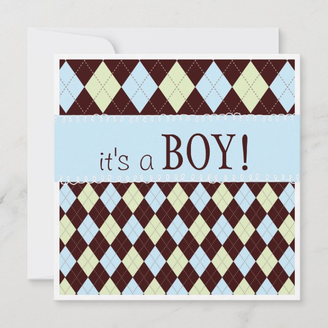 Sweet Baby Blue Argyle It's a Boy Baby Shower Invitation (Front)