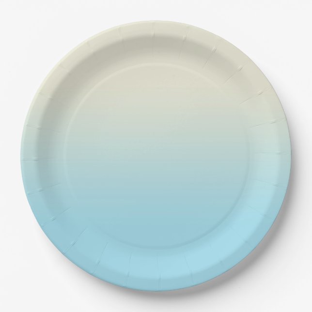 Sweet Baby Blue & Ivory Gradient Ombre    Paper Plate (Front)