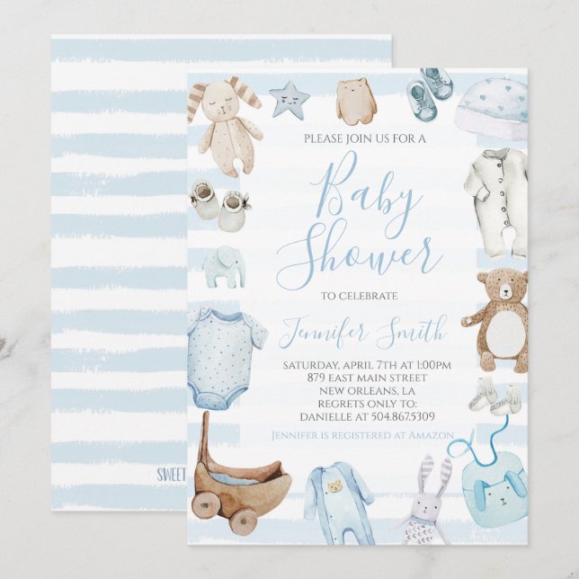 Sweet Baby Boy Baby Shower Invitation (Front/Back)