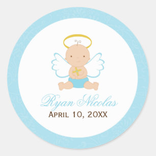 Sweet Baby Boy Baptism Classic Round Sticker