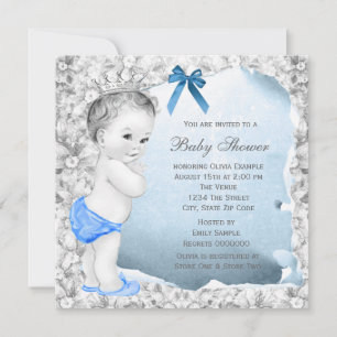 Sweet Baby Boy Blue and Grey Baby Shower Invitation