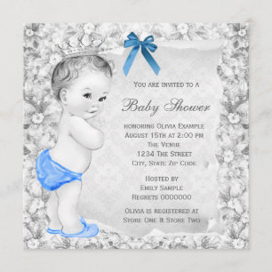 Sweet Baby Boy Blue and Grey Baby Shower Invitation