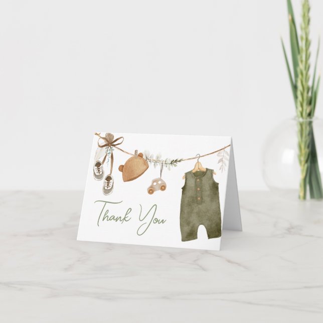 Sweet Baby Boy Boho Clothes Baby Shower Thank You Card (Front)
