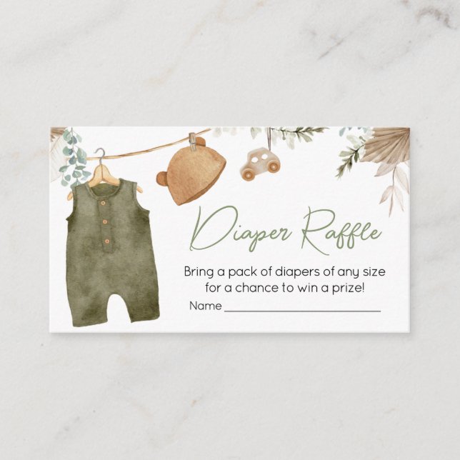 Sweet Baby Boy Boho Clothes Diaper Raffle Enclosure Card (Front)
