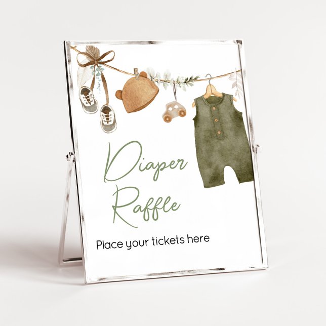 Sweet Baby Boy Boho Clothes Diaper Raffle Poster (Boho Clothes Sweet Baby Boy Baby Shower Diaper Raffle Sign)