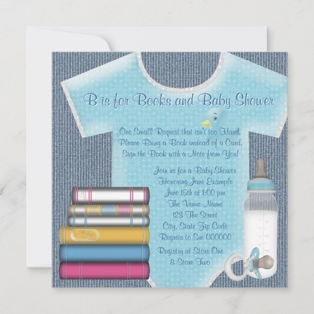 Sweet Baby Boy Bring A Book Baby Shower Invitation (Front)