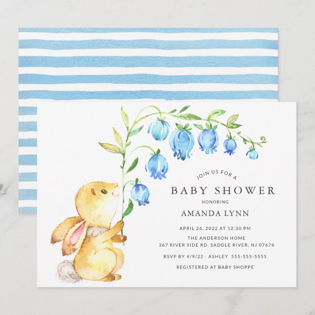 Sweet Baby Boy Bunny Baby Shower Invitation (Front/Back)