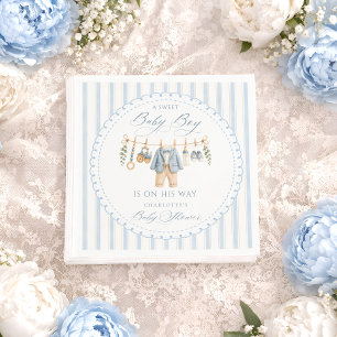 Sweet Baby Boy Clothes Stripes Baby Shower Napkin